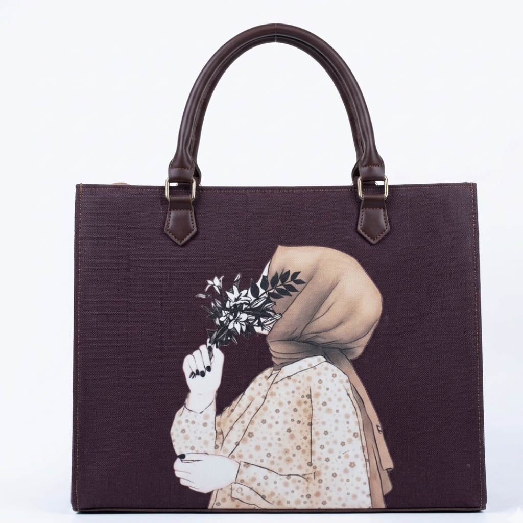 Floral Hijab Girl Tote Bag