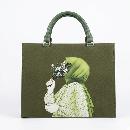 Floral Hijab Girl Tote Bag